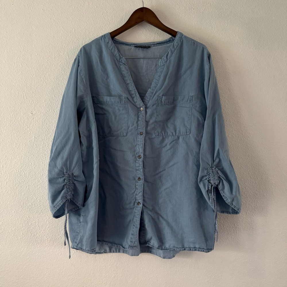 CLUB Z COLLECTION Tencel Cotton Chambray Blouse 3X Plus Coastal Cottagecore Chic - Picture 11 of 11